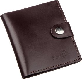 Чоловічий тонкий шкіряний портмоне темно-коричневого кольору з фіксацією на кнопку SHVIGEL (2416222)
