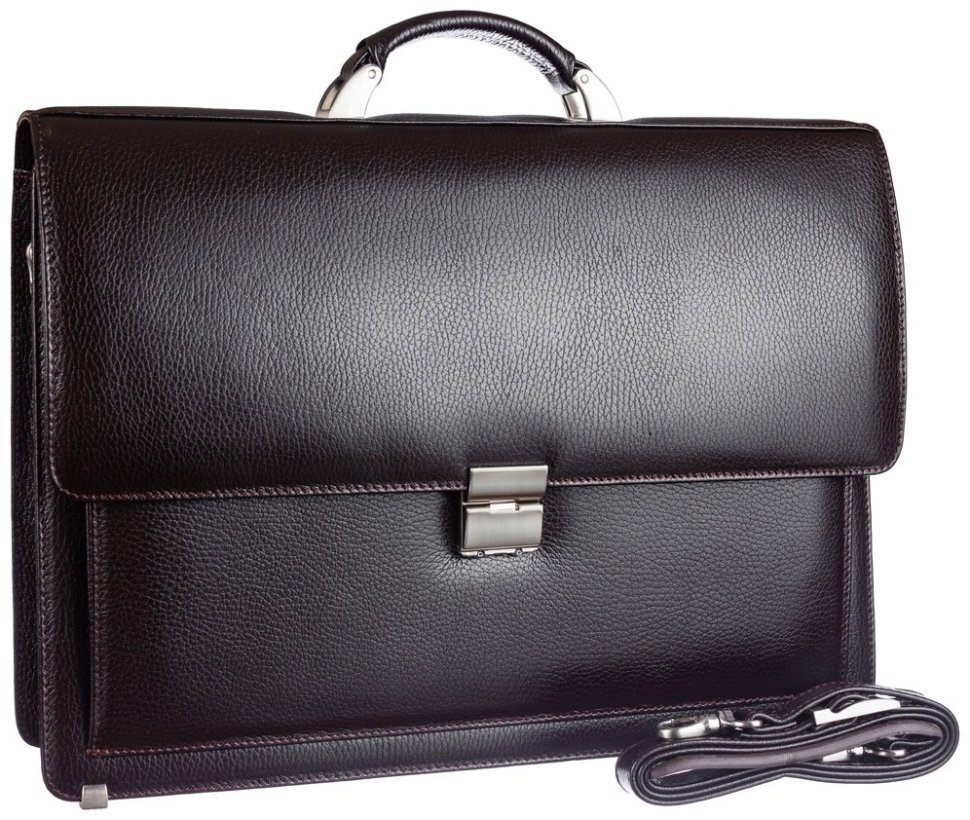 Классический повседневный мужской портфель из натуральной кожи флотар коричневого цвета Desisan 106938 с плечевым ремнем modnotak фото №2