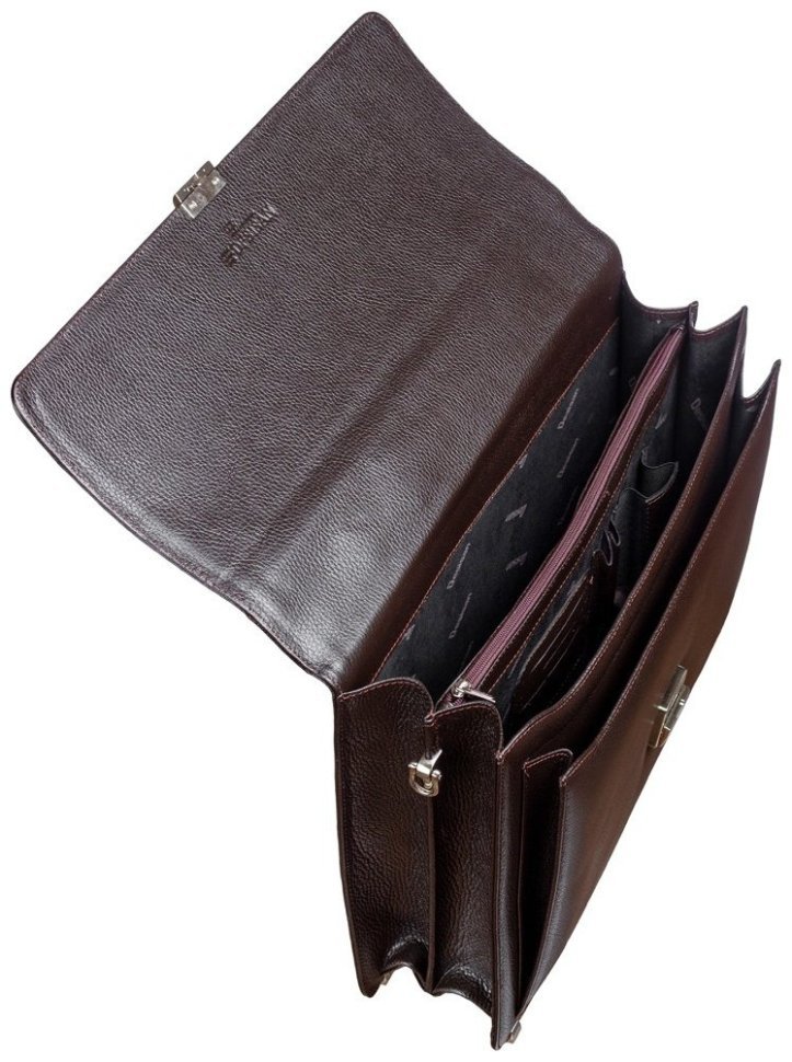 Классический повседневный мужской портфель из натуральной кожи флотар коричневого цвета Desisan 106938 с плечевым ремнем modnotak фото №6