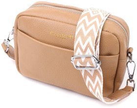 Женская сумка кросс-боди из натуральной фактурной кожи через плечо Vintage бежевого цвета 96938