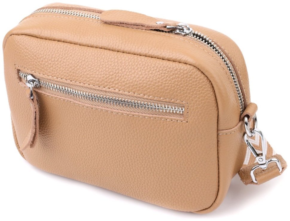 Женская сумка кросс-боди из натуральной фактурной кожи через плечо Vintage бежевого цвета 96938 modnotak фото №2