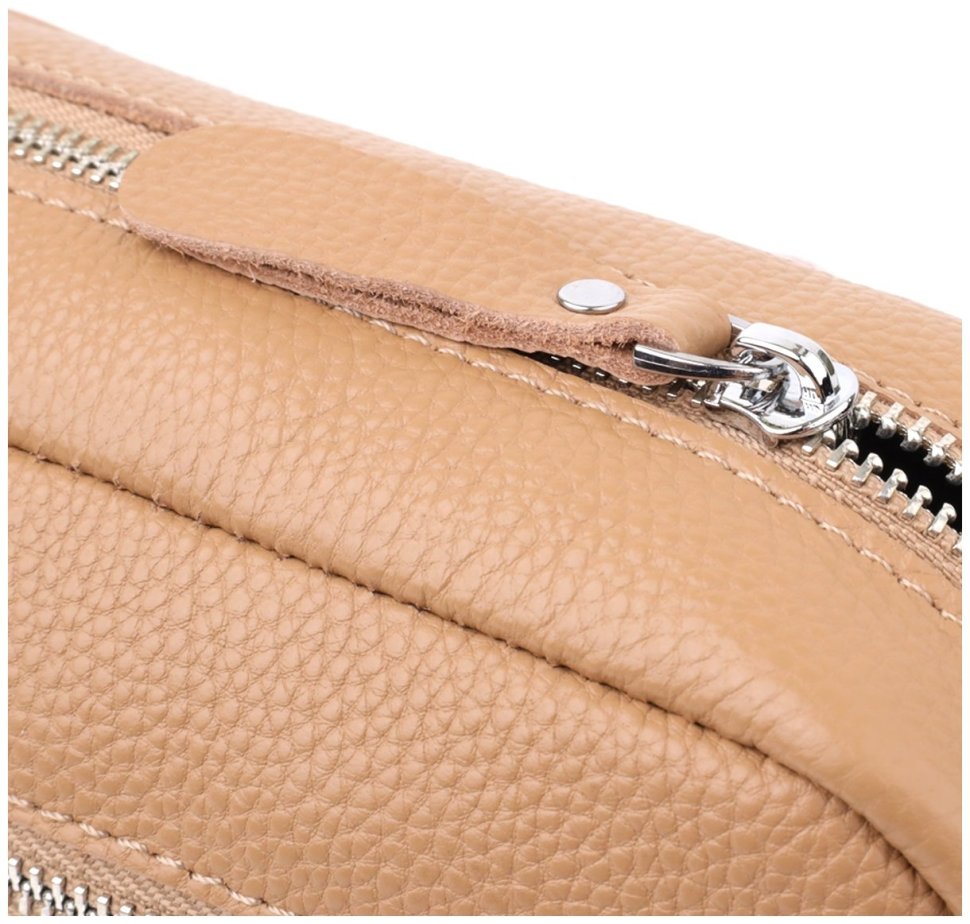 Женская сумка кросс-боди из натуральной фактурной кожи через плечо Vintage бежевого цвета 96938 modnotak фото №3