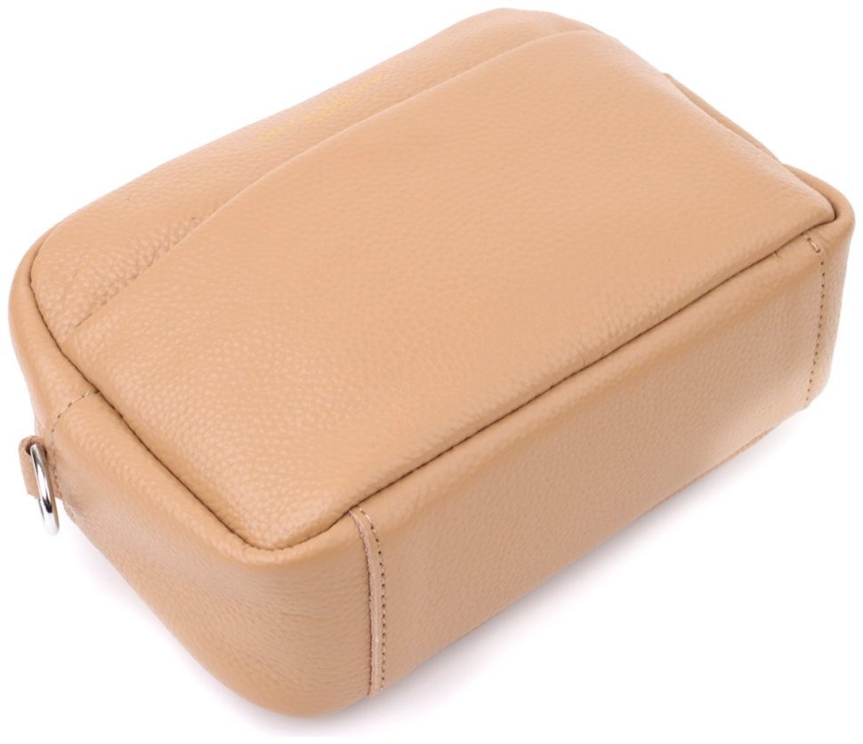 Женская сумка кросс-боди из натуральной фактурной кожи через плечо Vintage бежевого цвета 96938 modnotak фото №4