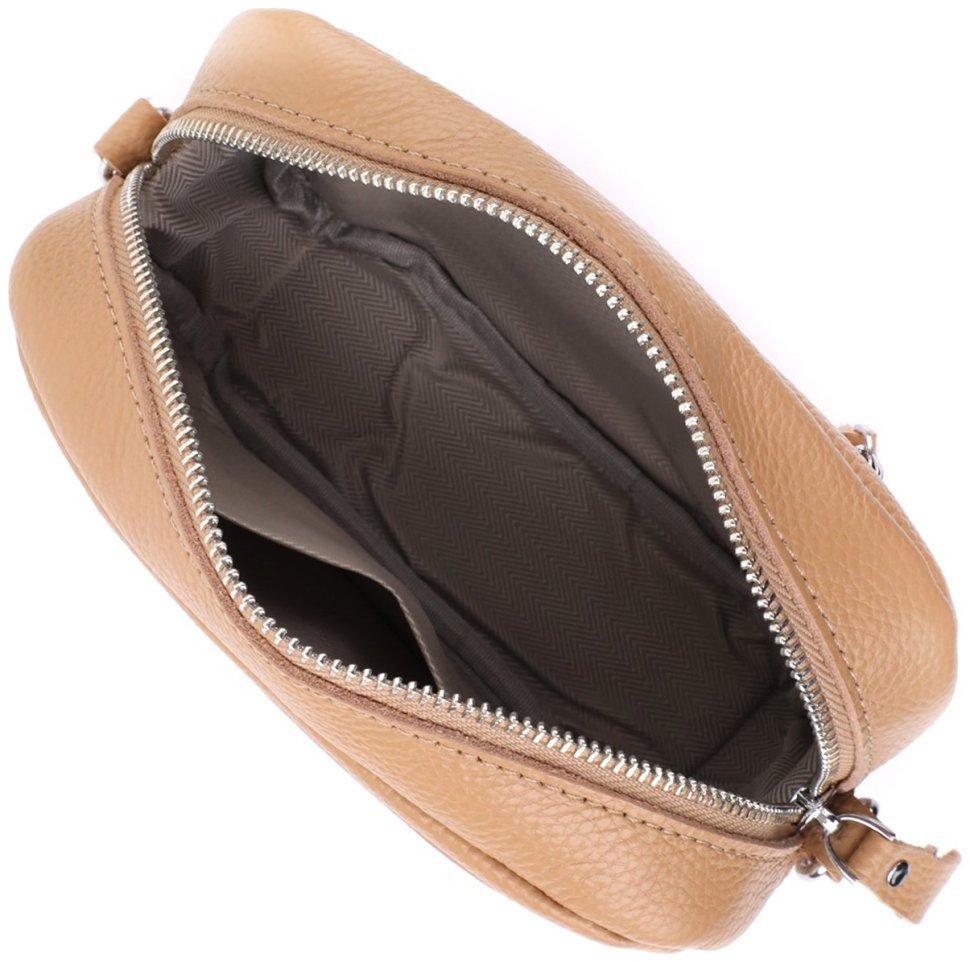 Женская сумка кросс-боди из натуральной фактурной кожи через плечо Vintage бежевого цвета 96938 modnotak фото №5