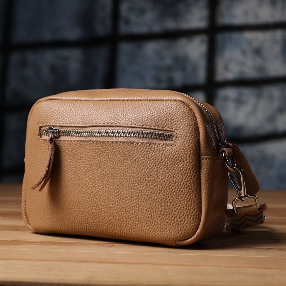 Женская сумка кросс-боди из натуральной фактурной кожи через плечо Vintage бежевого цвета 96938 modnotak фото №8