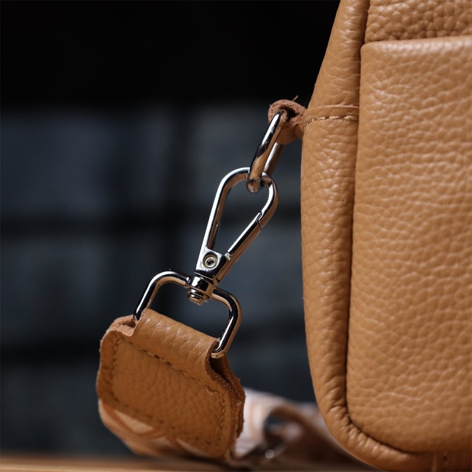 Женская сумка кросс-боди из натуральной фактурной кожи через плечо Vintage бежевого цвета 96938 modnotak фото №9