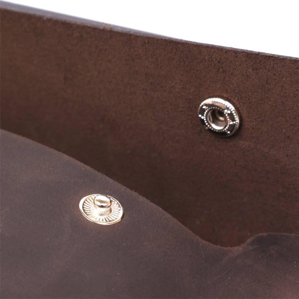 Коричневая винтажная косметичка из натуральной кожи с клапаном на кнопках Shvigel (2416428)