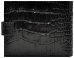 Кожаный мужской кошелек на кнопке с фактурой кроко Desisan 107338 черного цвета