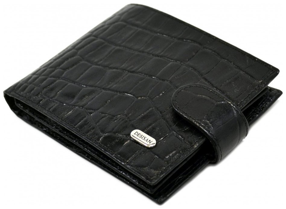 Кожаный мужской кошелек на кнопке с фактурой кроко Desisan 107338 черного цвета фото №5 Кожаный мужской кошелек на кнопке с фактурой кроко Desisan 107338 черного цвета modnotak фото №5