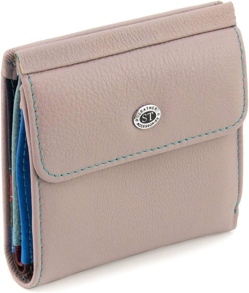 Темно-розовый женский кошелек маленького размера из натуральной кожи на магните ST Leather 1767338