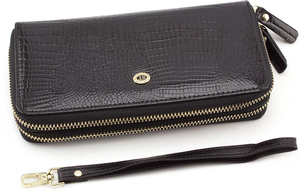 Чорний лаковий гаманець-клатч на дві блискавки ST Leather (16316)