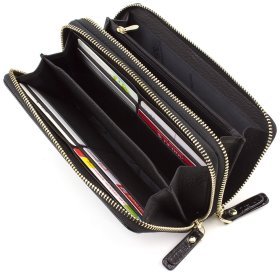 Черный лаковый кошелек-клатч на две молнии ST Leather (16316)