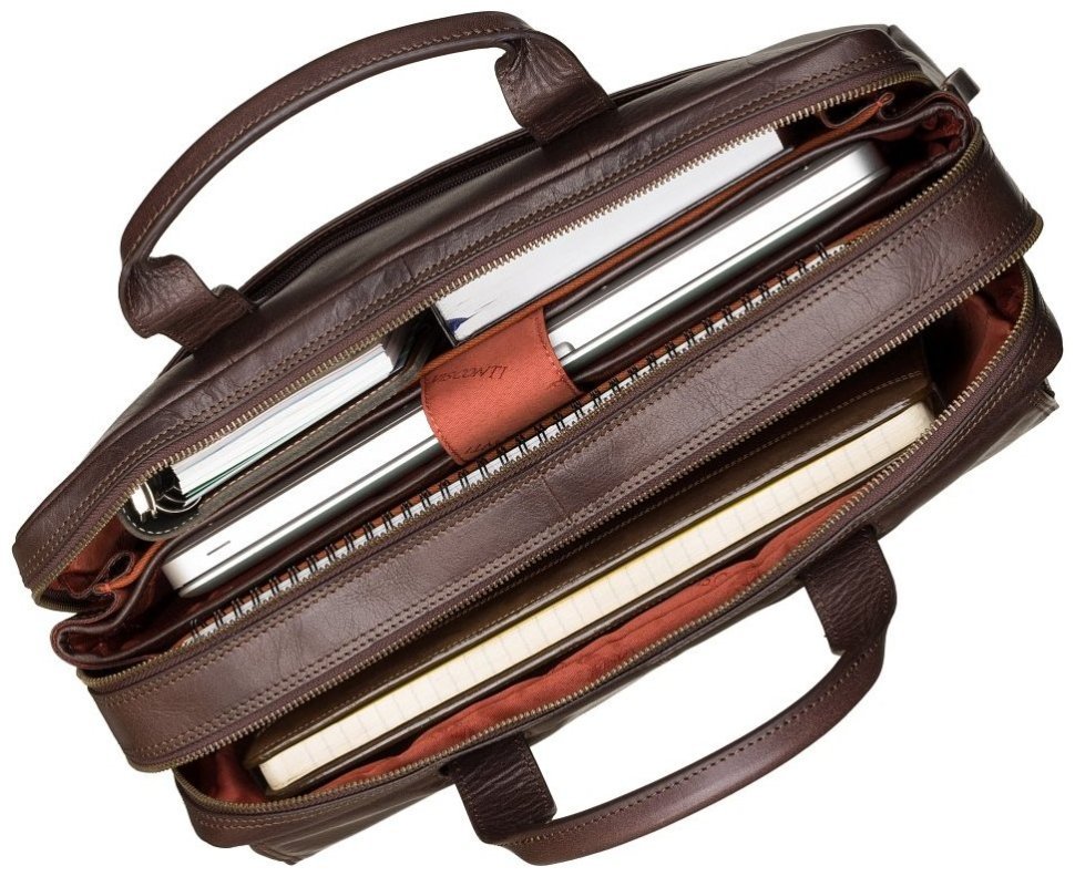 Добротний чоловічий портфель із натуральної шкіри коричневого кольору Visconti Anderson 77338