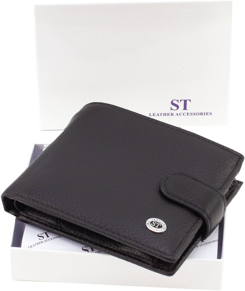 Чоловічий гаманець із натуральної шкіри чорного кольору із кишенею для монет ST Leather 1767438