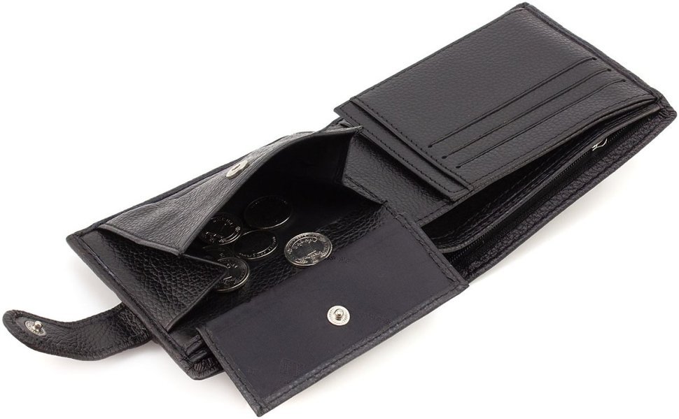 Мужской кошелек из натуральной кожи черного цвета с карманом для монет ST Leather 1767438