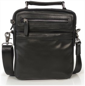 Чоловіча сумка-барсетка з натуральної чорної шкіри на дві блискавки Tiding Bag 77538