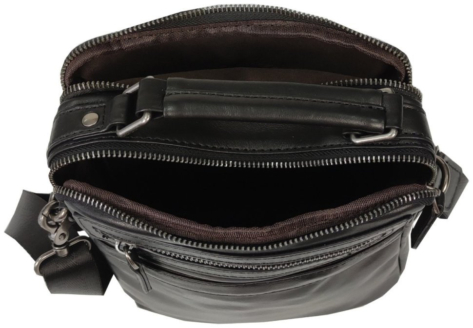 Мужская сумка-барсетка из натуральной черной кожи на две молнии Tiding Bag 77538 modnotak фото №7