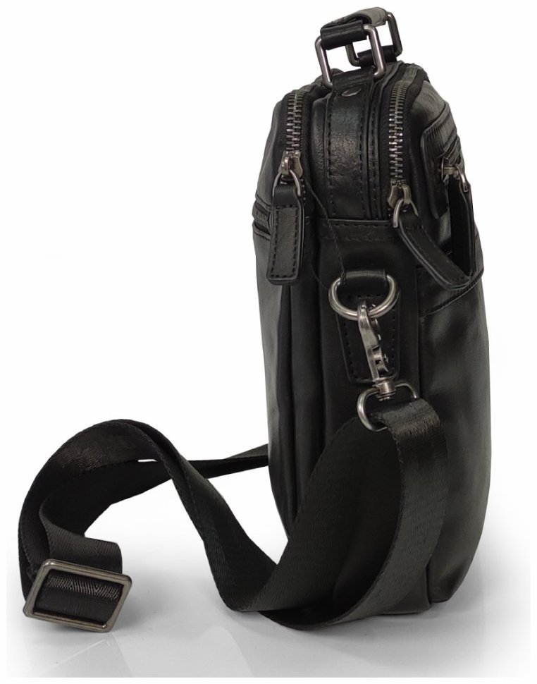 Мужская сумка-барсетка из натуральной черной кожи на две молнии Tiding Bag 77538 modnotak фото №8