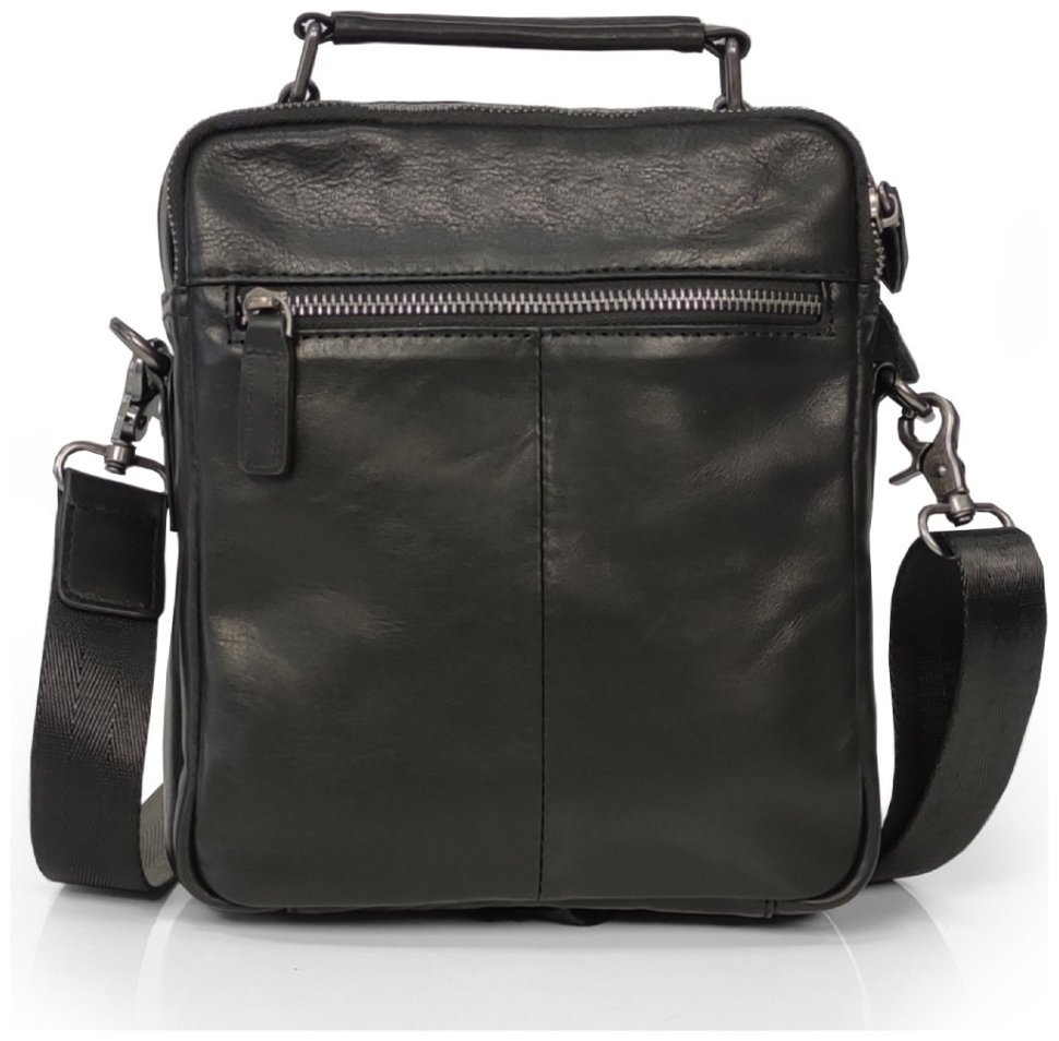 Мужская сумка-барсетка из натуральной черной кожи на две молнии Tiding Bag 77538 modnotak фото №9