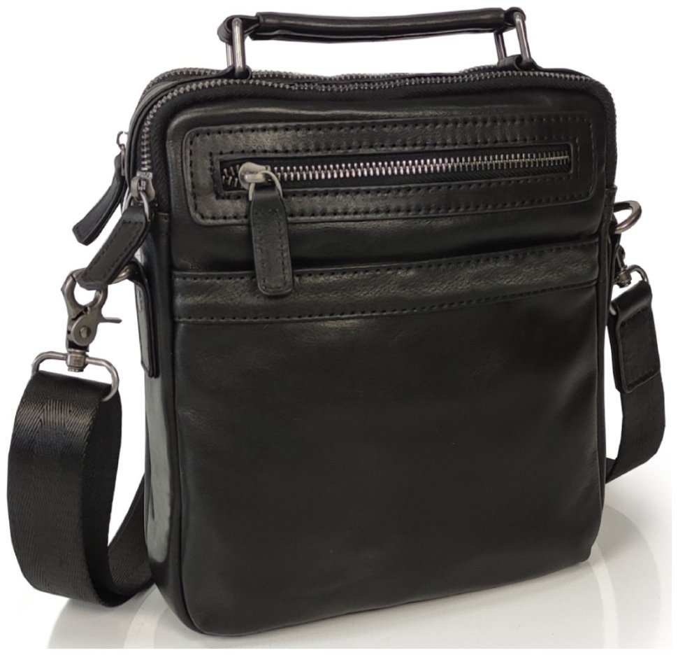Мужская сумка-барсетка из натуральной черной кожи на две молнии Tiding Bag 77538 modnotak фото №10