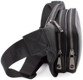 Черная бананка сдержанного стиля из натуральной кожи H.T Leather (10079)
