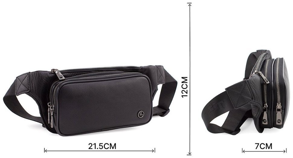 Черная бананка сдержанного стиля из натуральной кожи H.T Leather (10079) modnotak фото №3