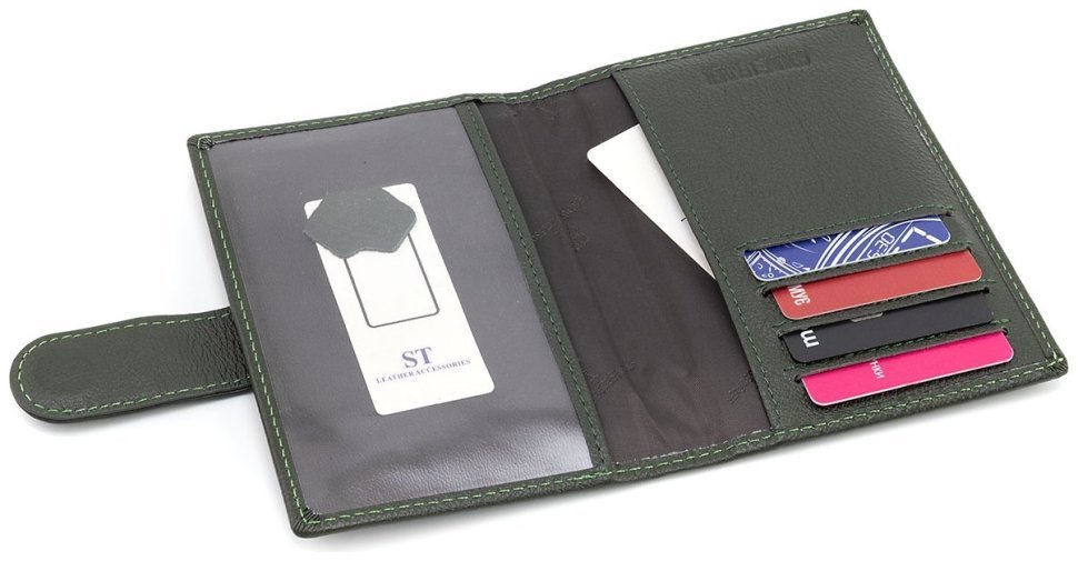 Кожаная обложка для паспорта и карт ST Leather 97738 зеленая modnotak фото №5