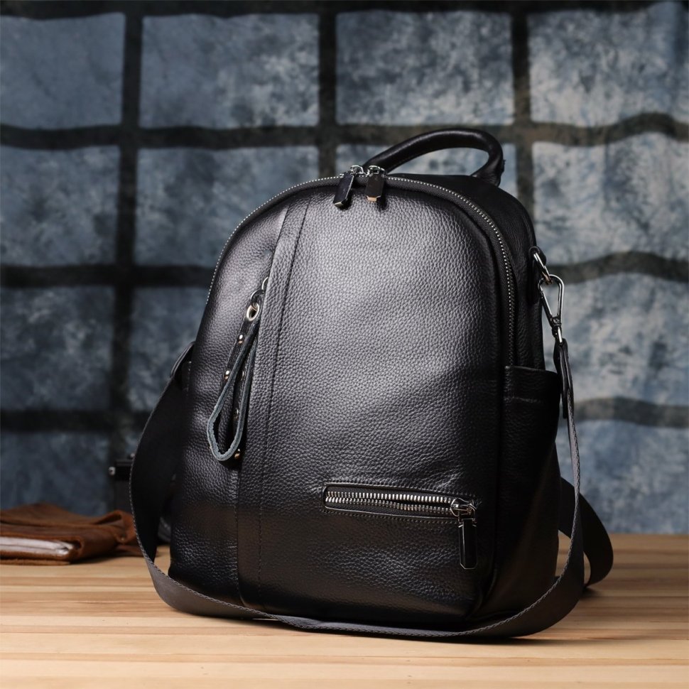 Повседневная женская сумка рюкзак из натуральной кожи черного цвета Vintage 97838 modnotak фото №9