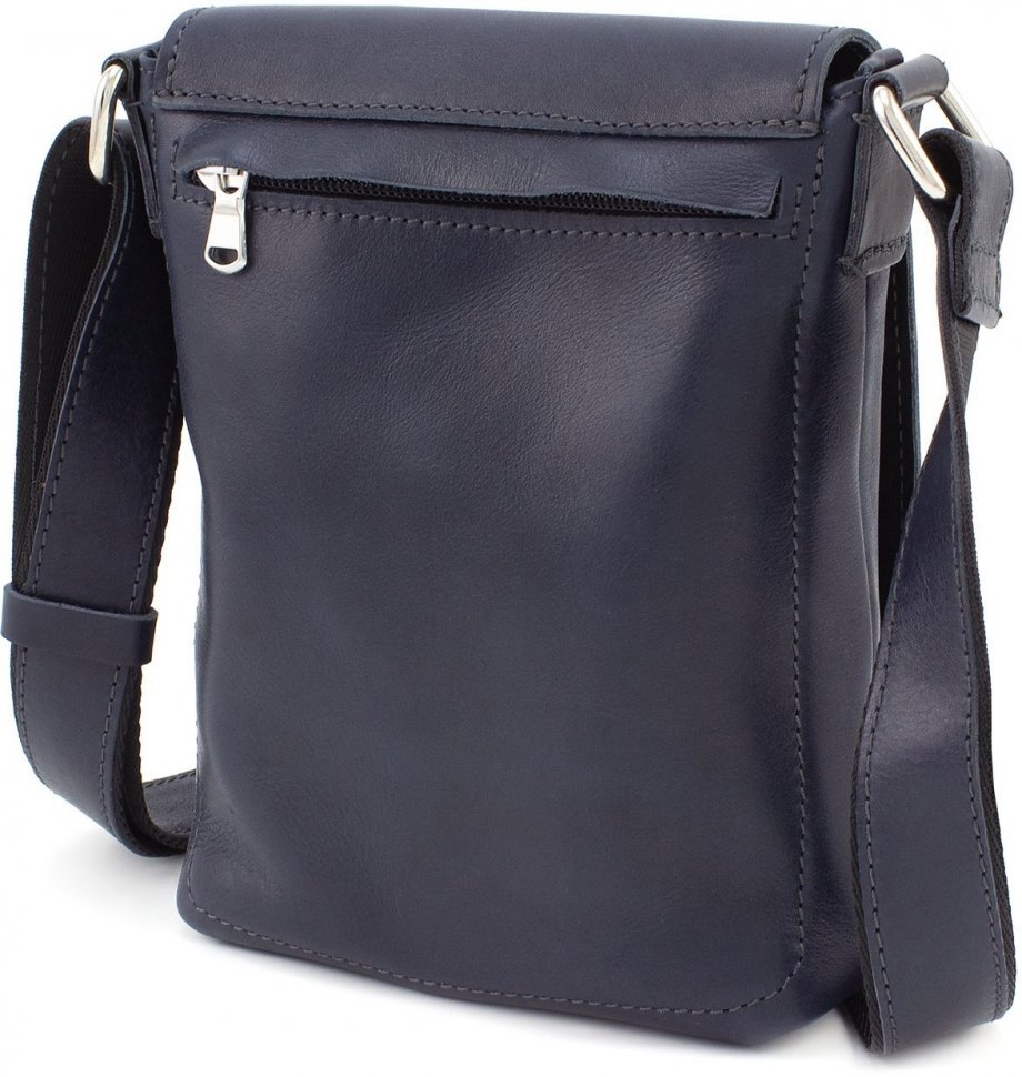 Чоловіча шкіряна сумка компактного розміру у темно-синьому кольорі Grande Pelle (10130)
