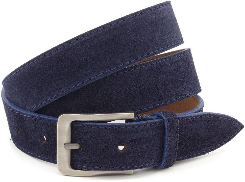 Синій замшевий ремінь під штани з пряжкою сатинового кольору Sergio Torri 35602