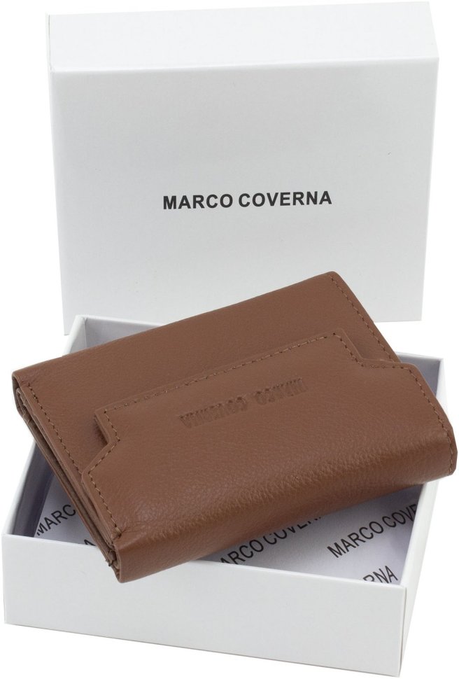 Маленький женский кошелек из натуральной кожи коричневого цвета на магните Marco Coverna 68638