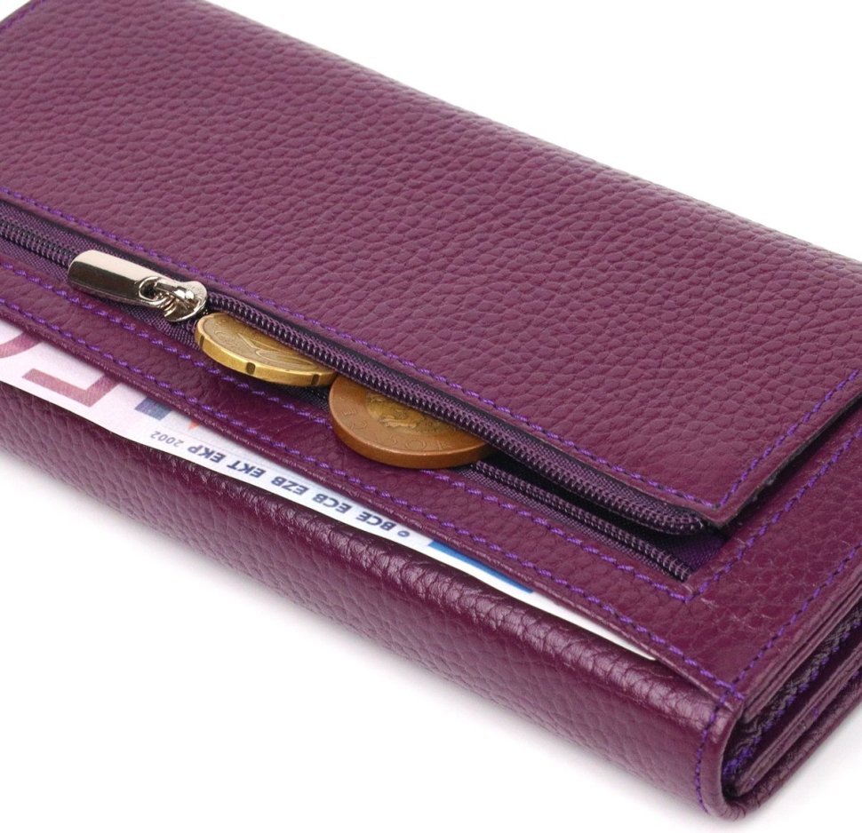 Фиолетовый женский кошелек из натуральной зернистой кожи с клапаном CANPELLINI (2421630)