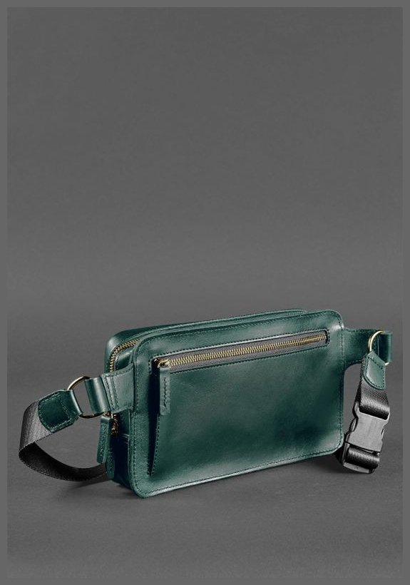 Женская поясная сумка из натуральной кожи зеленого цвета BlankNote Dropbag Maxi 78838