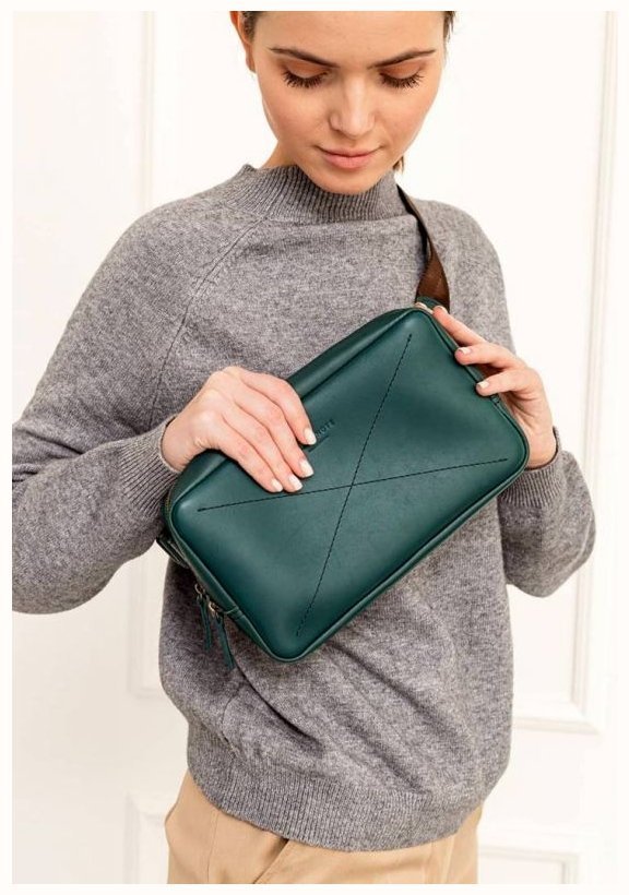 Жіноча поясна сумка із натуральної шкіри зеленого кольору BlankNote Dropbag Maxi 78838