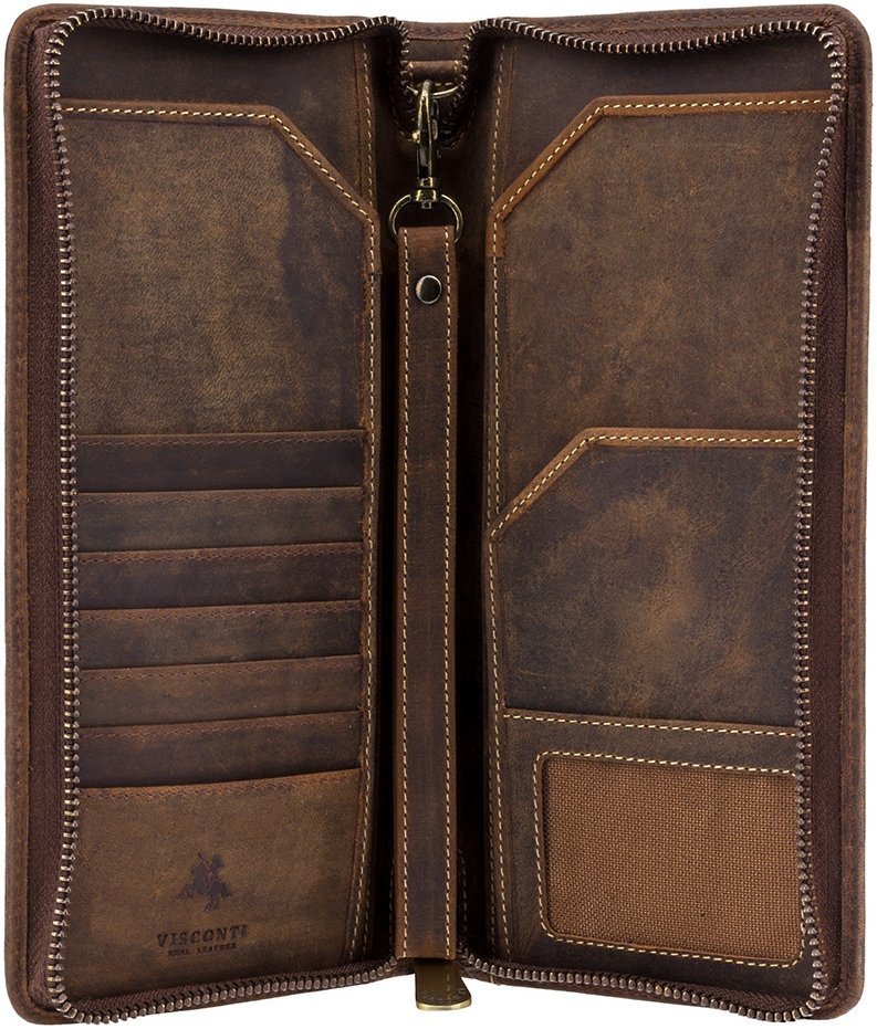 Місткий дорожній гаманець з натуральної шкіри крейзі хорс світло-коричневого кольору Visconti Wing 68938