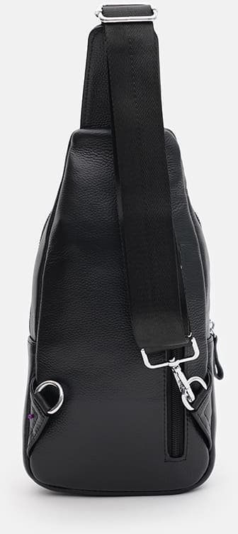 Вместительный мужской рюкзак-слинг из черной кожи через плечо Keizer (59138)