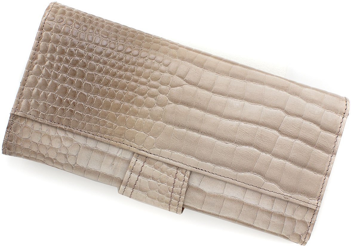 Кожаный женский кошелек бежевого цвета с тиснением под крокодила KARYA (15505) УЦЕНКА