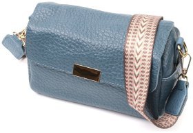Маленька жіноча плечова сумка з натуральної шкіри синього кольору Vintage 2422402
