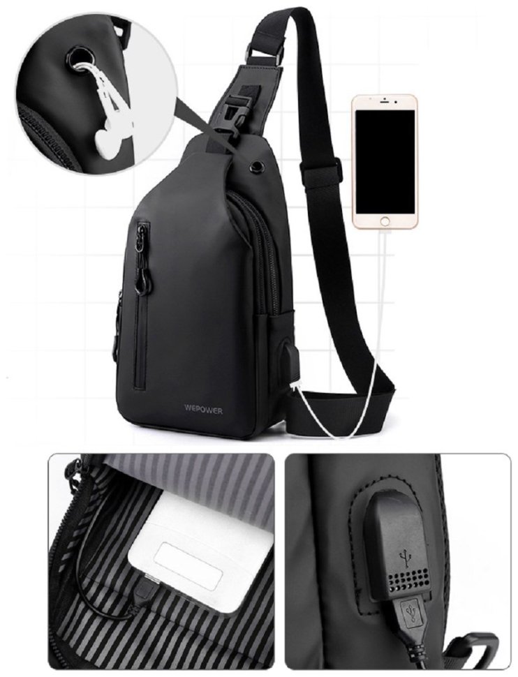 Стильна текстильна чоловіча сумка через плече Confident 90739 Чорна modnotak фото №7