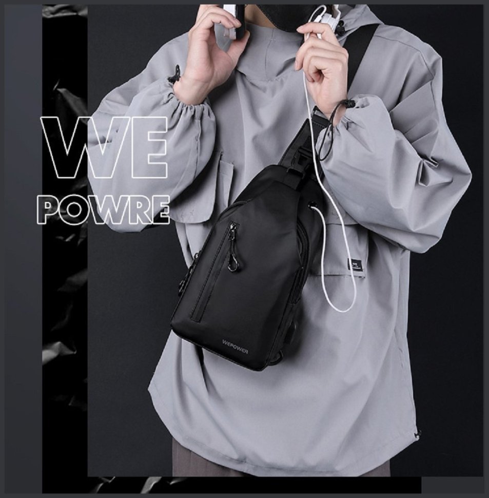 Стильна текстильна чоловіча сумка через плече Confident 90739 Чорна modnotak фото №15