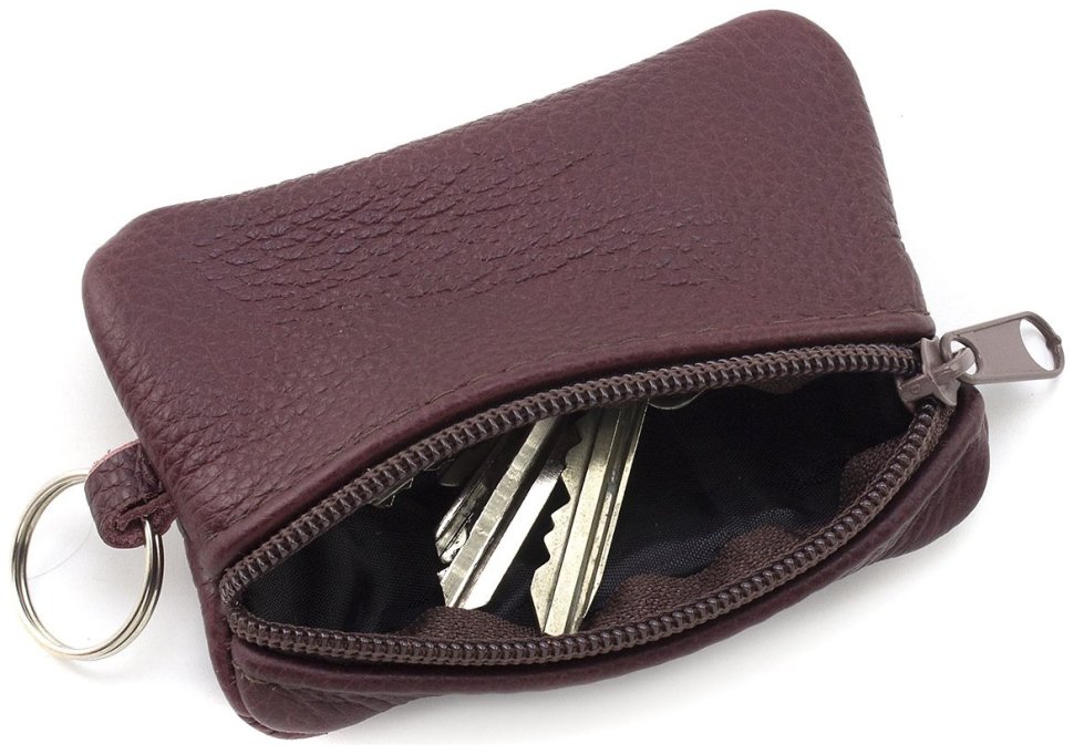 Марсалова жіноча ключниця компактного розміру із фактурної шкіри ST Leather 70839