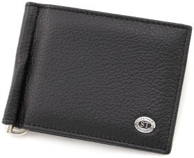 Шкіряний затискач для грошей та карток та монет ST Leather 90839 чорного кольору
