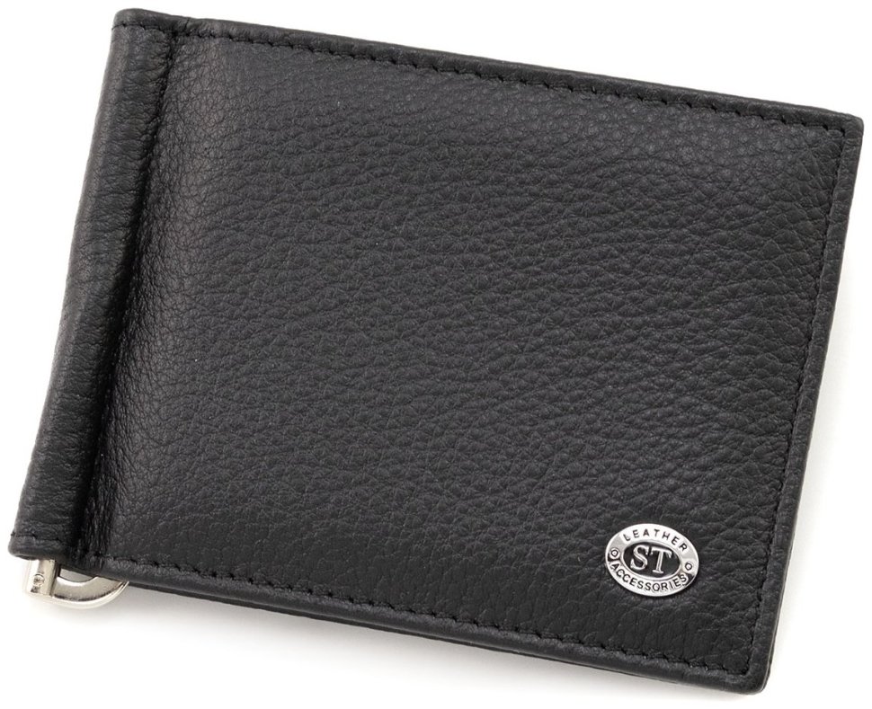 Кожаный зажим для денег и карточек и монет ST Leather 90839 черного цвета фото №1 Кожаный зажим для денег и карточек и монет ST Leather 90839 черного цвета modnotak фото №1
