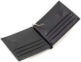 Шкіряний затискач для грошей та карток та монет ST Leather 90839 чорного кольору