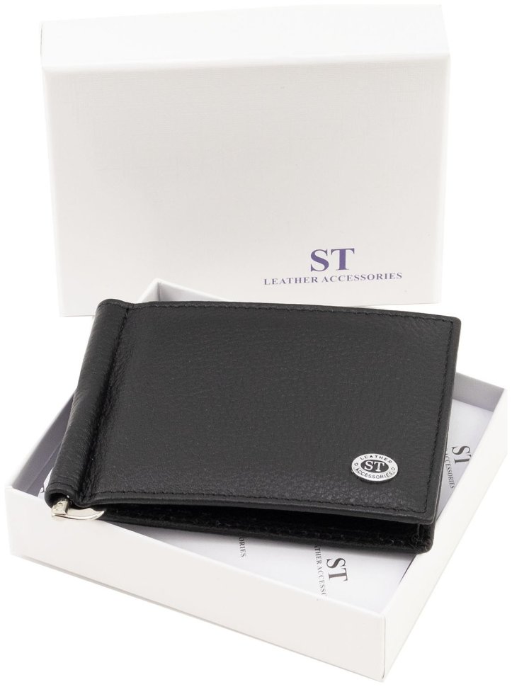 Кожаный зажим для денег и карточек и монет ST Leather 90839 черного цвета фото №6 Кожаный зажим для денег и карточек и монет ST Leather 90839 черного цвета modnotak фото №6