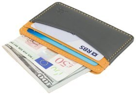 Серо-горчичный женский картхолдер из натуральной кожи высокого качества Visconti 81939