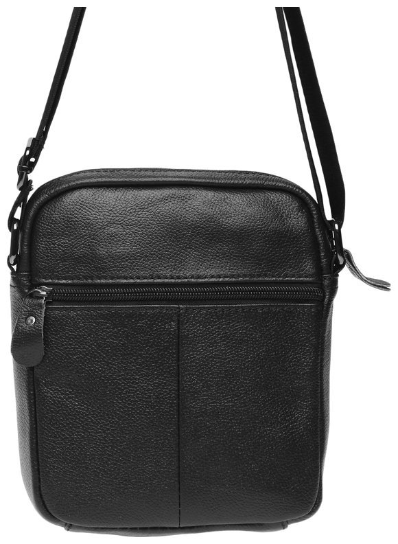 Мужская сумка из натуральной черной кожи с плечевым ремнем Keizer (15666)