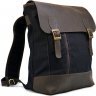 Чорний міський рюкзак для ноутбука з текстилю зі шкіряним клапаном TARWA (19925) - 1