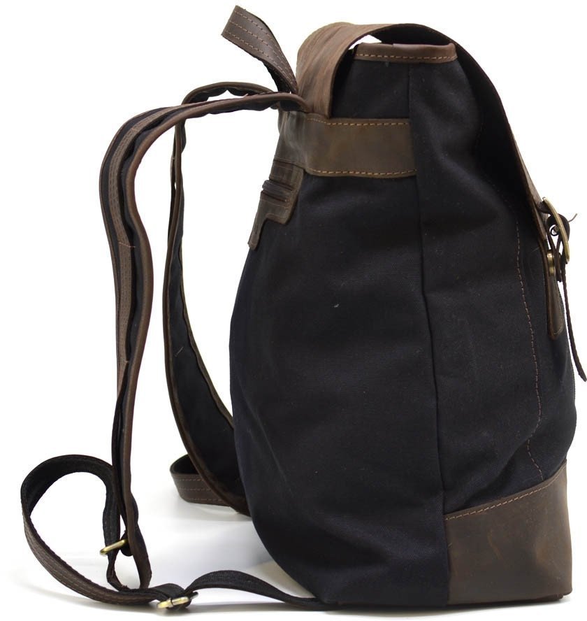 Чорний міський рюкзак для ноутбука з текстилю зі шкіряним клапаном TARWA (19925)