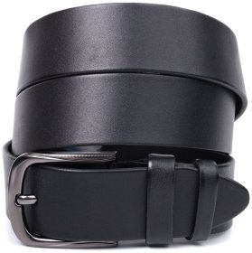 Мужской кожаный ремень с темной пряжкой Vintage 20804 Черный